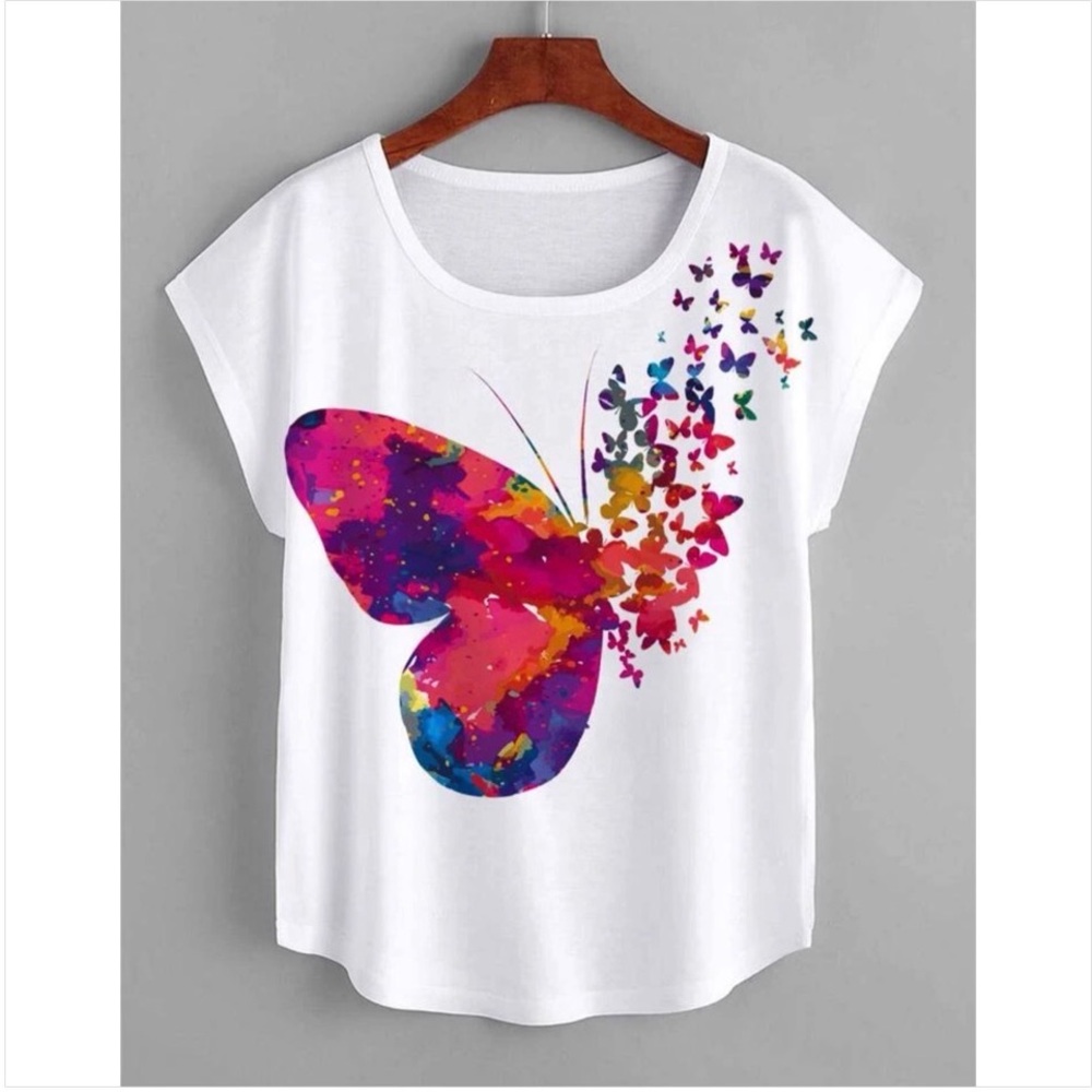 Butterfly Print Batwing Sleeve Tee